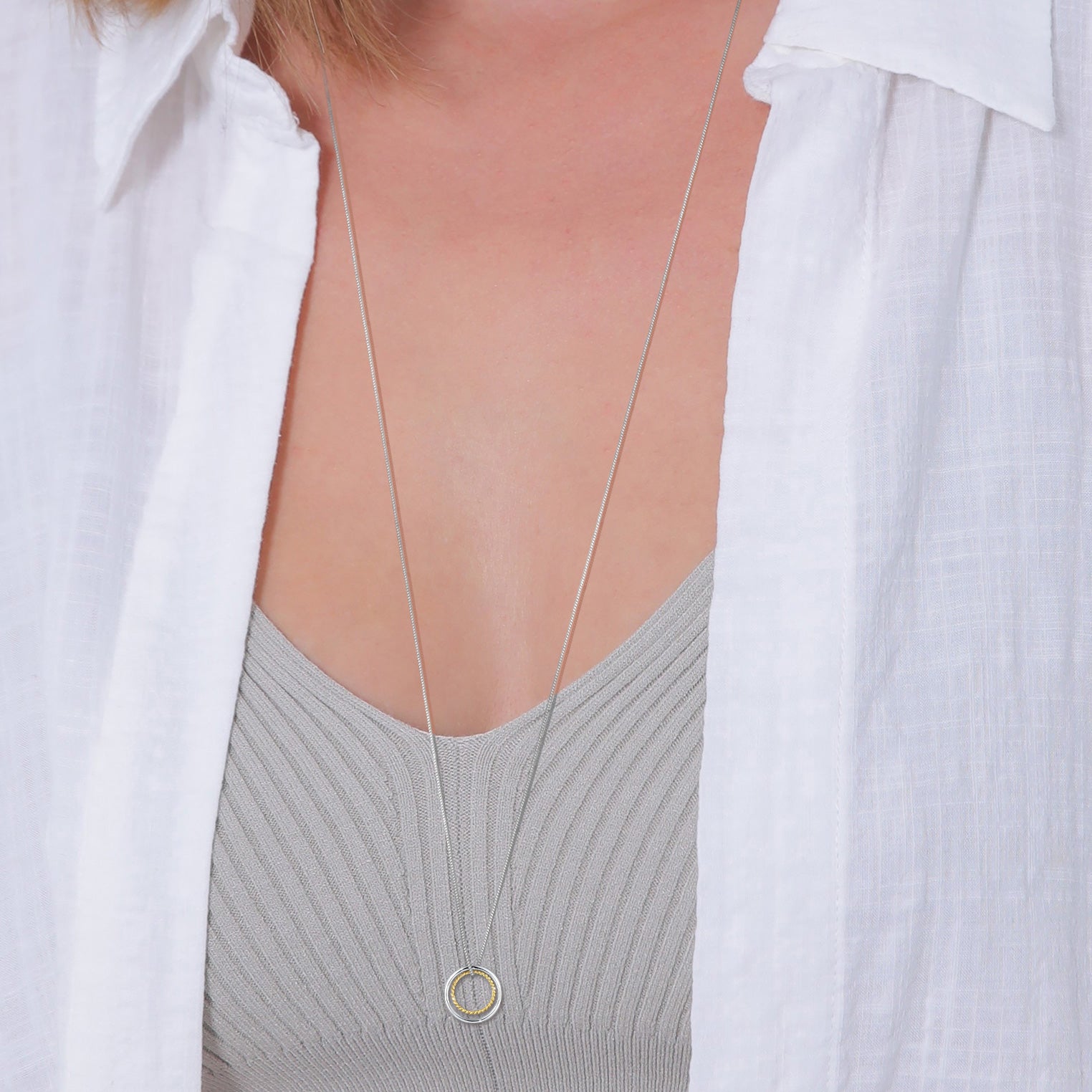 Zweifarbig - Elli | Lange Halskette | 925 Sterling Silber vergoldet