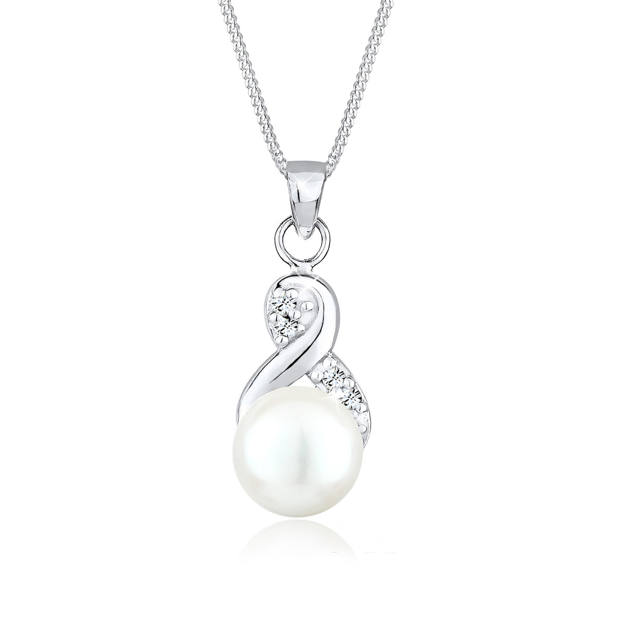 Weiß - Elli | Halskette Infinity | Süßwasserperle, Kristall (Weiß) | 925er Sterling Silber