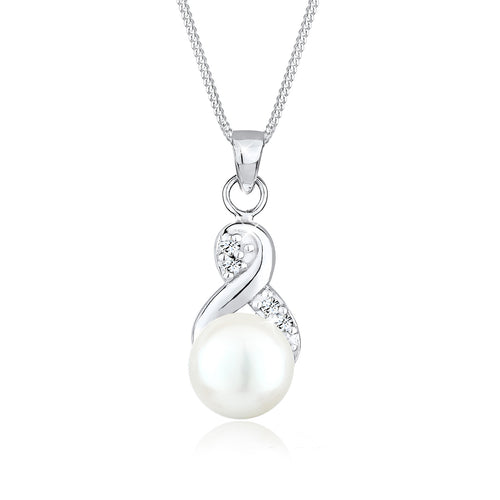 Weiß - Elli | Halskette Infinity | Süßwasserperle, Kristall (Weiß) | 925er Sterling Silber