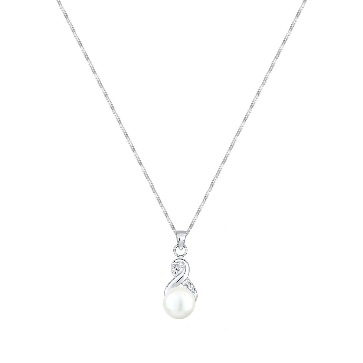 Weiß - Elli | Halskette Infinity | Süßwasserperle, Kristall (Weiß) | 925er Sterling Silber