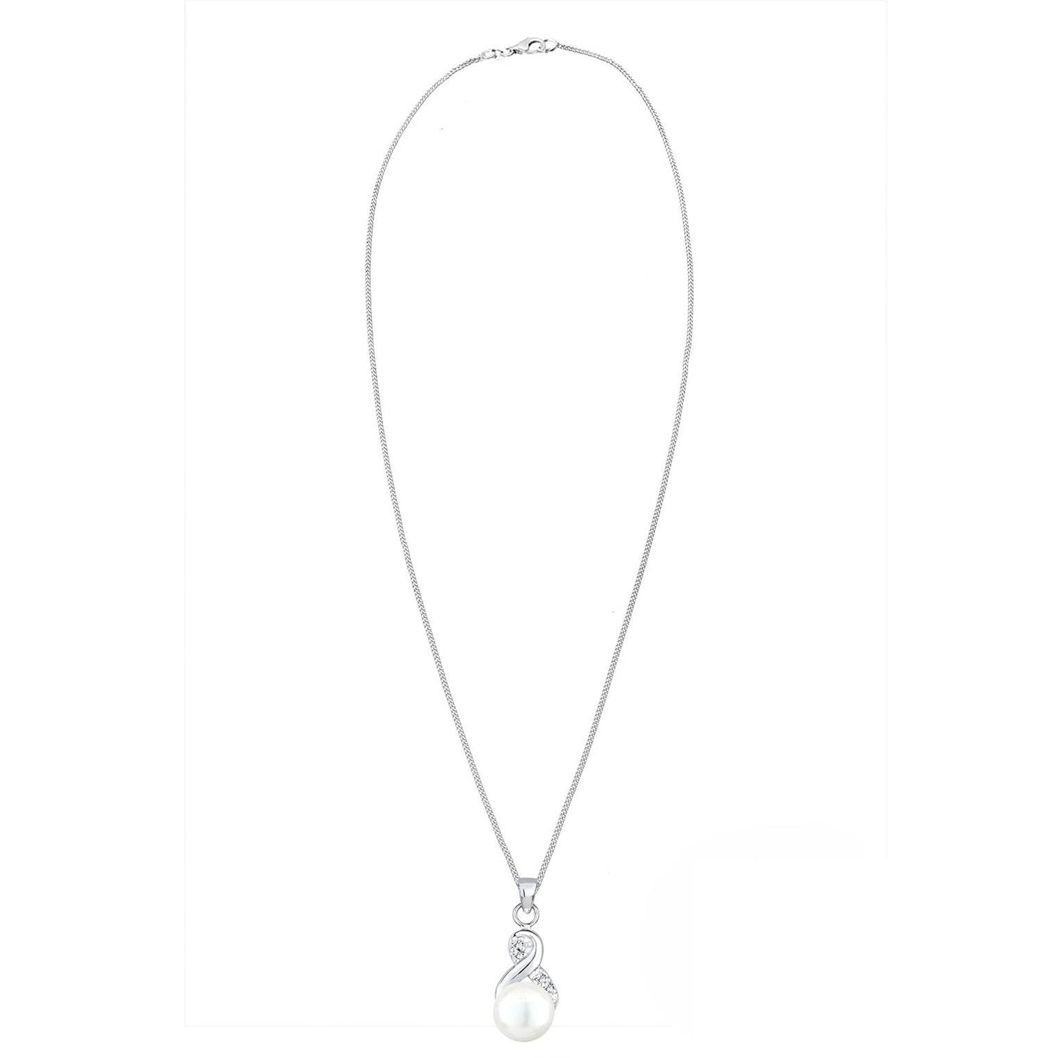 Weiß - Elli | Halskette Infinity | Süßwasserperle, Kristall ( Weiß ) | 925er Sterling Silber