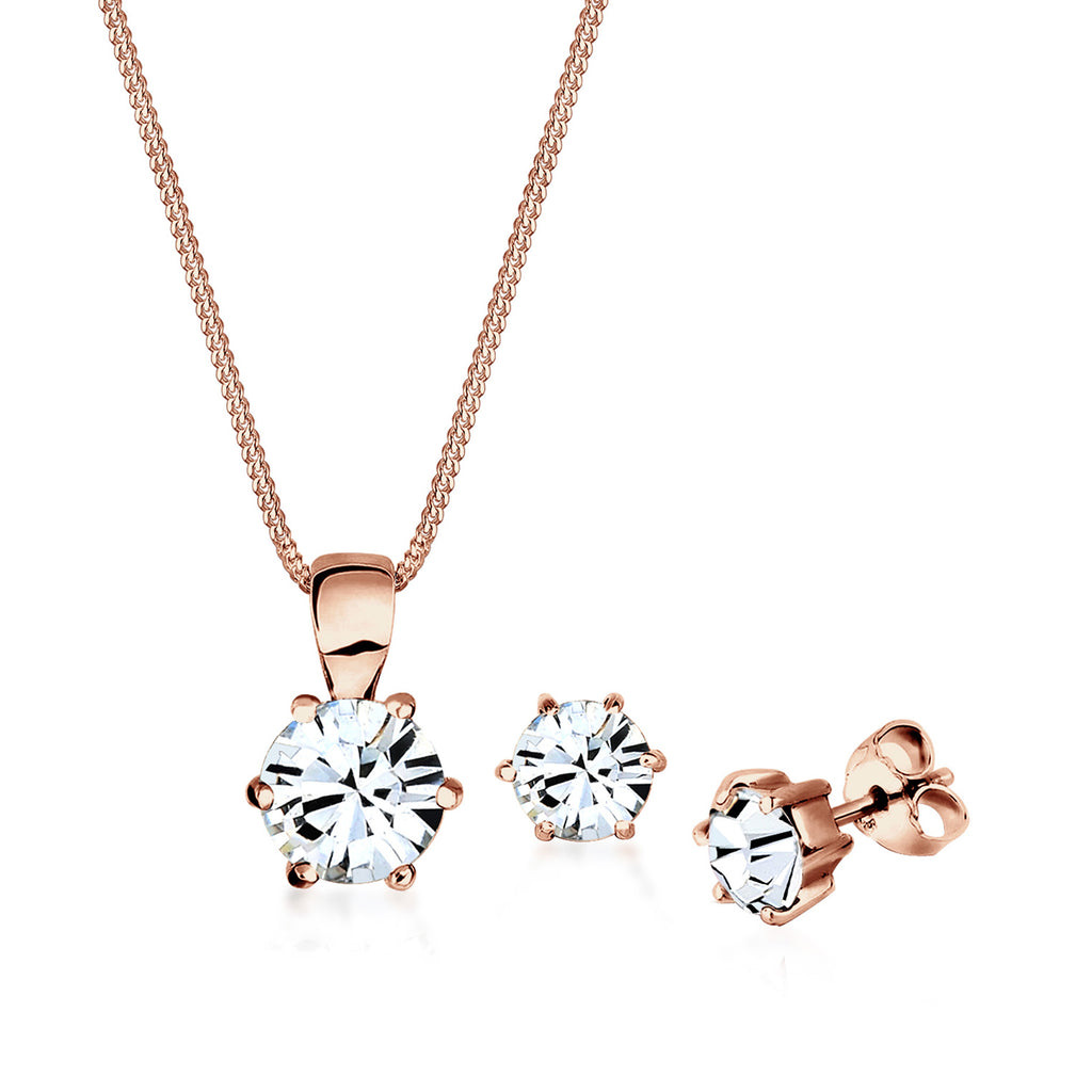 Weiß - Elli | Halskette | Mit Kristallen von Swarovski® (Weiß) | 925 Sterling Silber Rosegold