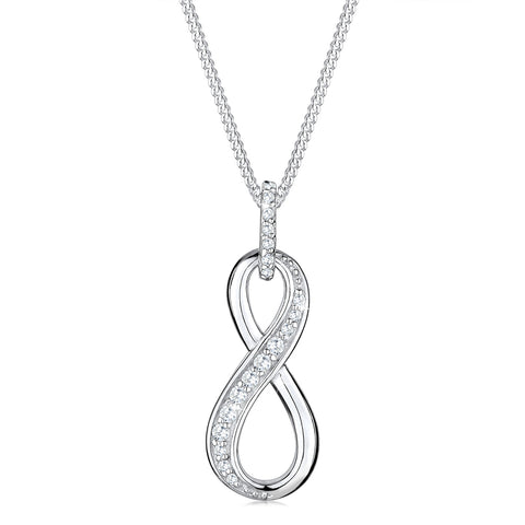 Weiß - Elli | Halskette Infinity Anhänger | Zirkonia (Weiß) | 925er Sterling Silber