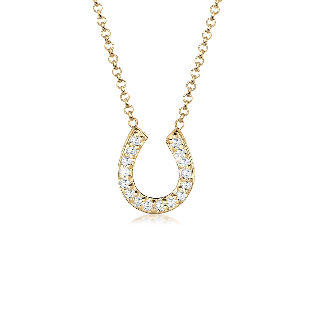 Gold - Elli | Halskette Hufeisen | Zirkonia (Weiß) | 925 Sterling Silber vergoldet
