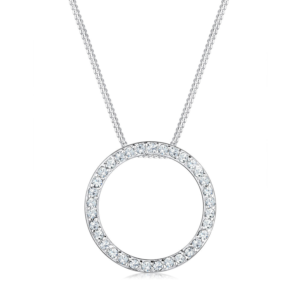 Silber - Elli | Halskette Anhänger Kreis | Mit Kristallen von Swarovski® (Weiß) | 925er Sterling Silber