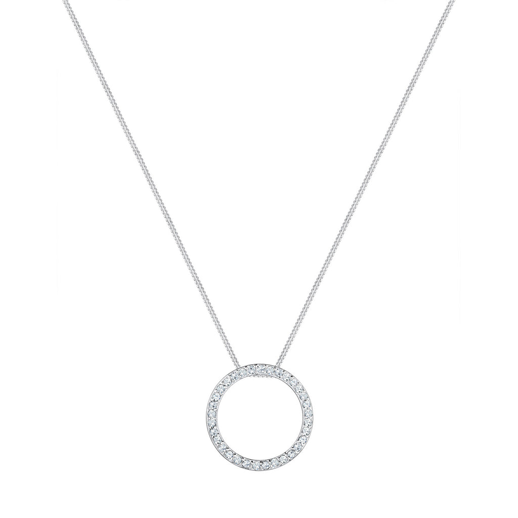 Silber - Elli | Halskette Anhänger Kreis | Mit Kristallen von Swarovski® (Weiß) | 925er Sterling Silber