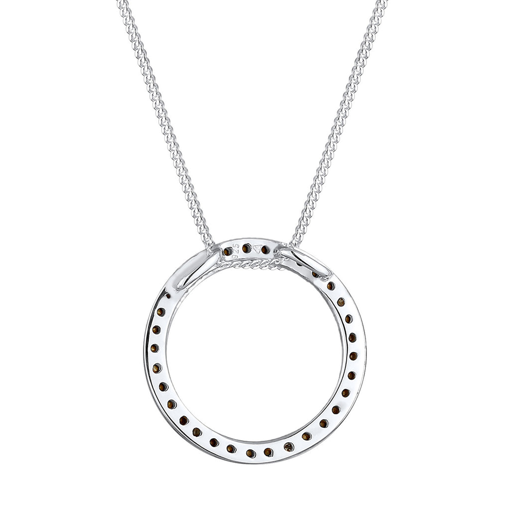 Silber - Elli | Halskette Anhänger Kreis | Mit Kristallen von Swarovski® (Weiß) | 925er Sterling Silber