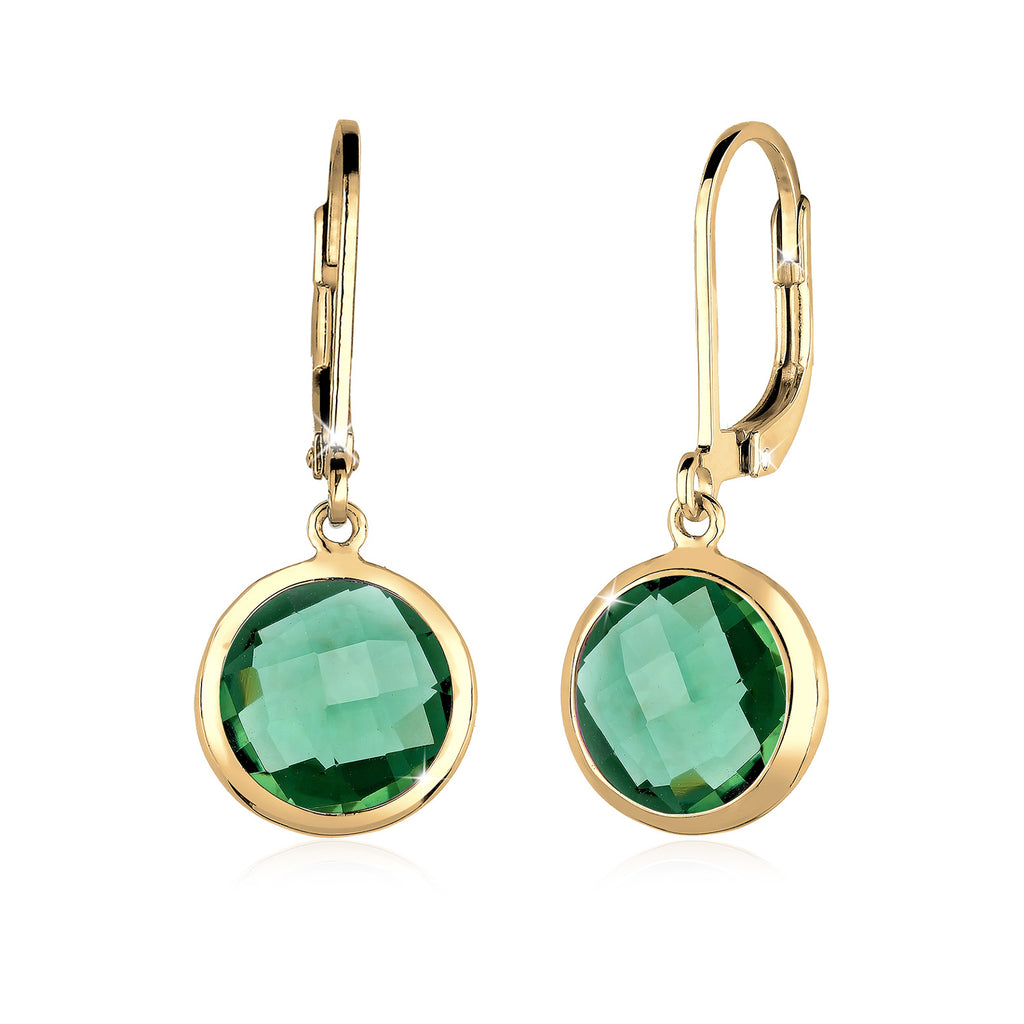 Grün - Elli PREMIUM | Ohrhänger | Quarz ( Grün ) | 925 Sterling Silber vergoldet
