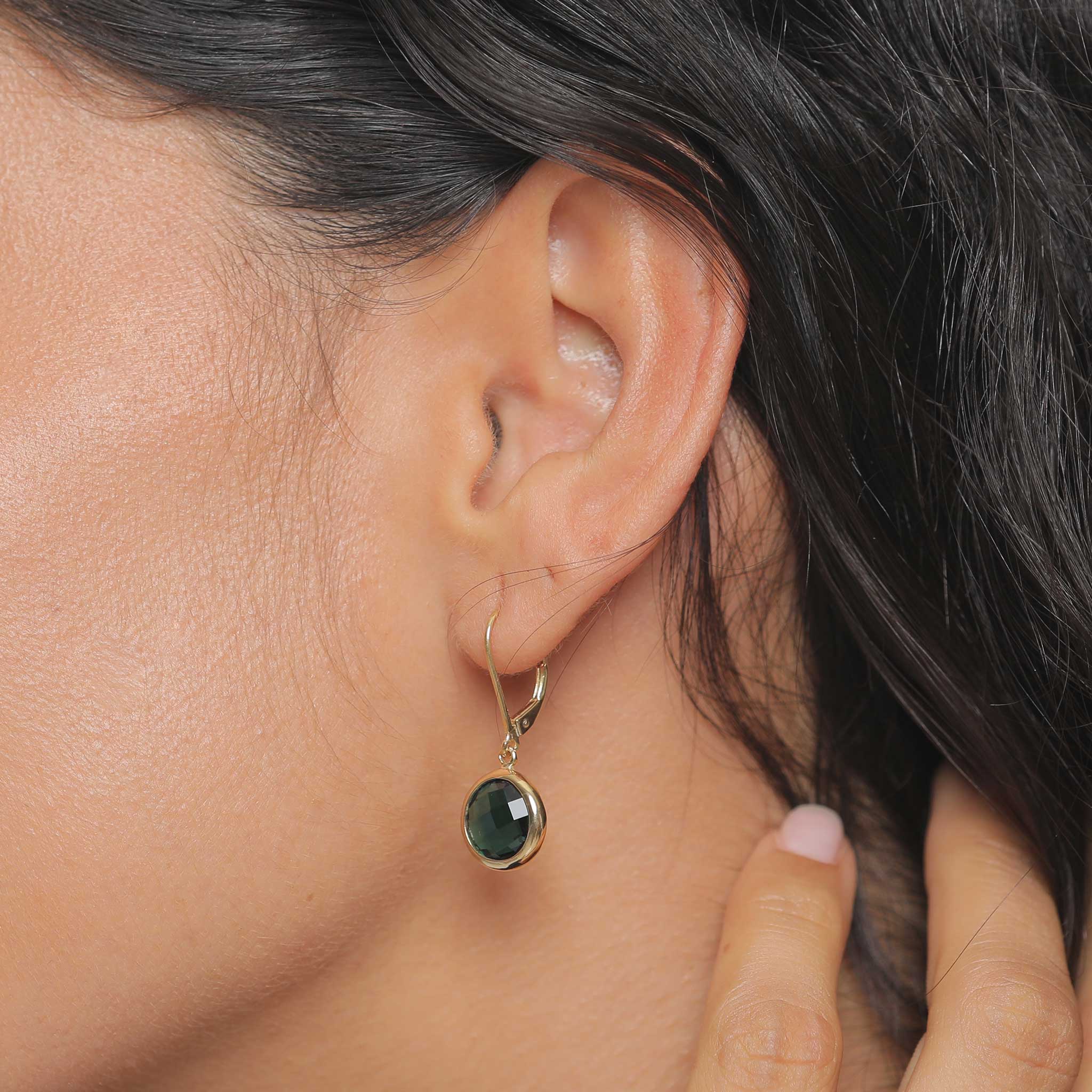 Grün - Elli PREMIUM | Ohrhänger | Quarz ( Grün ) | 925 Sterling Silber vergoldet