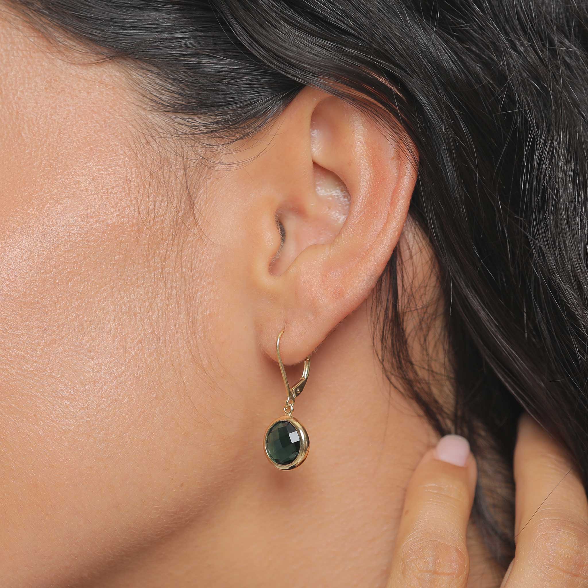 Grün - Elli PREMIUM | Ohrhänger | Quarz ( Grün ) | 925 Sterling Silber vergoldet