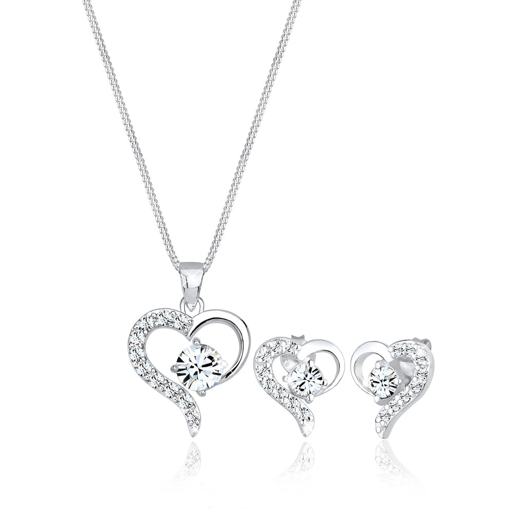 Weiß - Elli | Schmuckset  Herz | Mit Kristallen von Swarovski® (Weiß) | 925er Sterling Silber