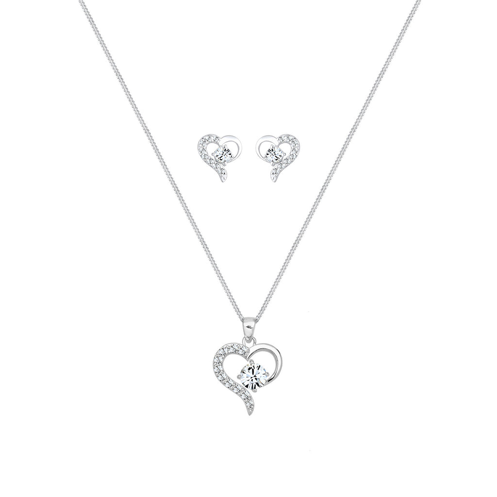 Weiß - Elli | Schmuckset  Herz | Mit Kristallen von Swarovski® (Weiß) | 925er Sterling Silber