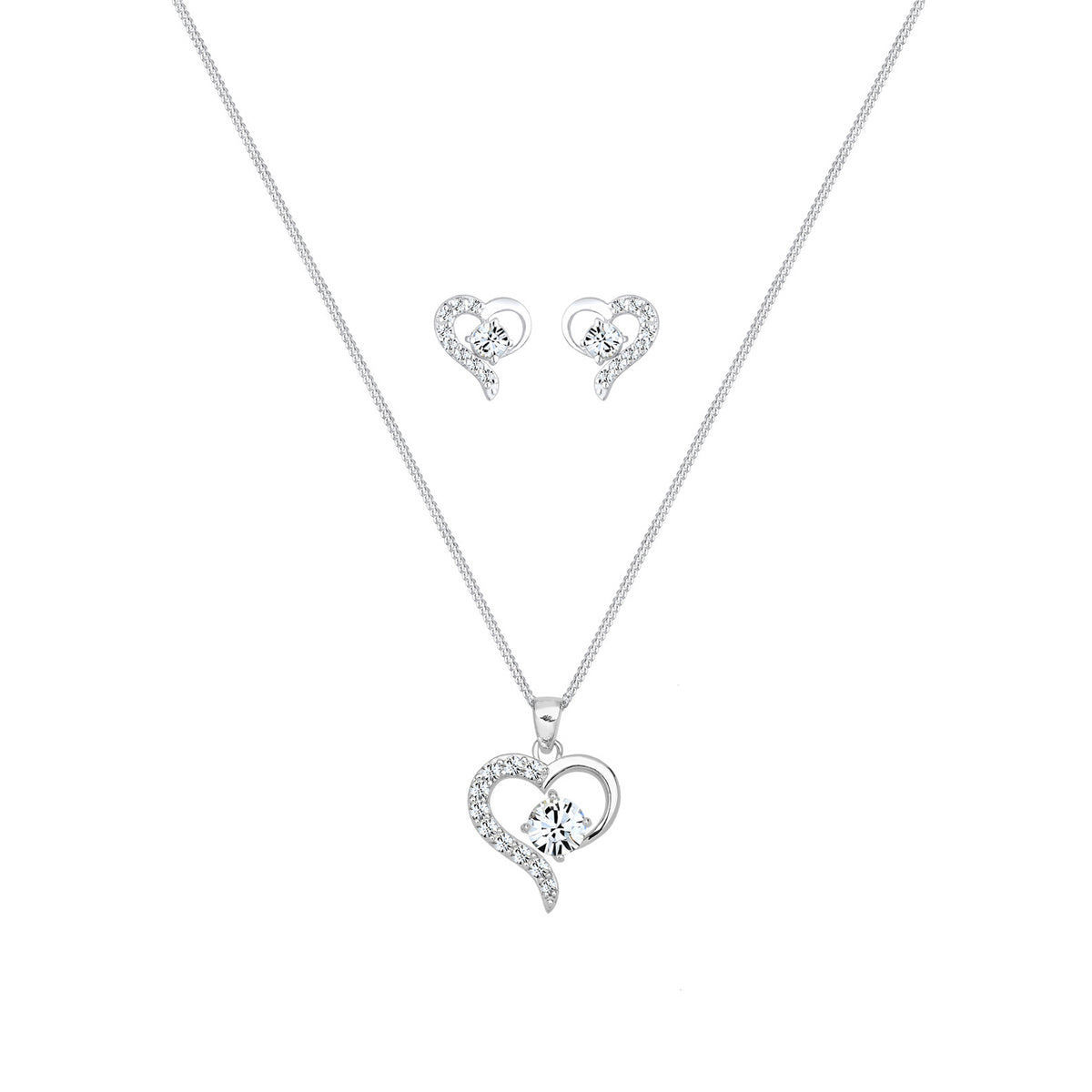 Weiß - Elli | Schmuckset  Herz | Mit Kristallen von Swarovski® (Weiß) | 925er Sterling Silber