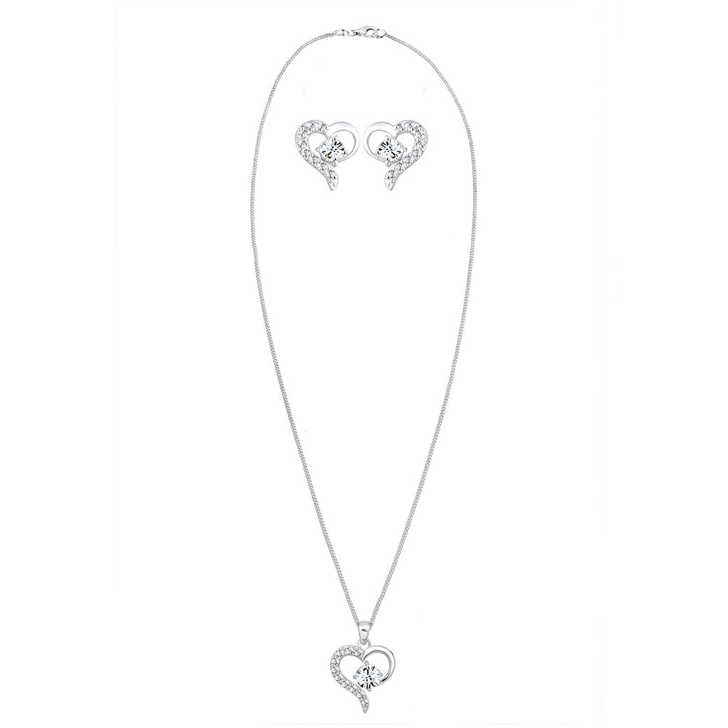 Weiß - Elli | Schmuckset  Herz | Mit Kristallen von Swarovski® (Weiß) | 925er Sterling Silber