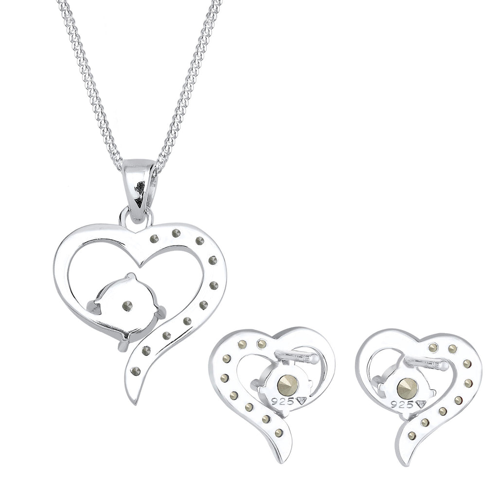 Weiß - Elli | Schmuckset  Herz | Mit Kristallen von Swarovski® (Weiß) | 925er Sterling Silber