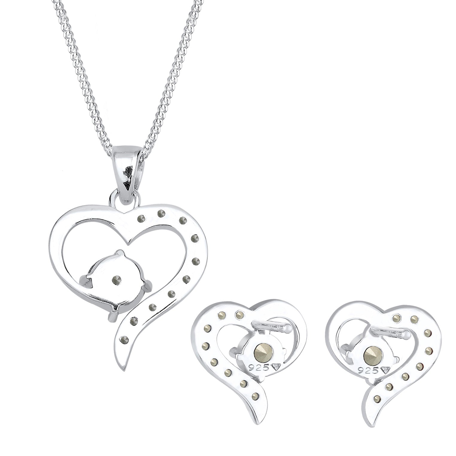 Weiß - Elli | Schmuckset  Herz | Mit Kristallen von Swarovski® (Weiß) | 925er Sterling Silber