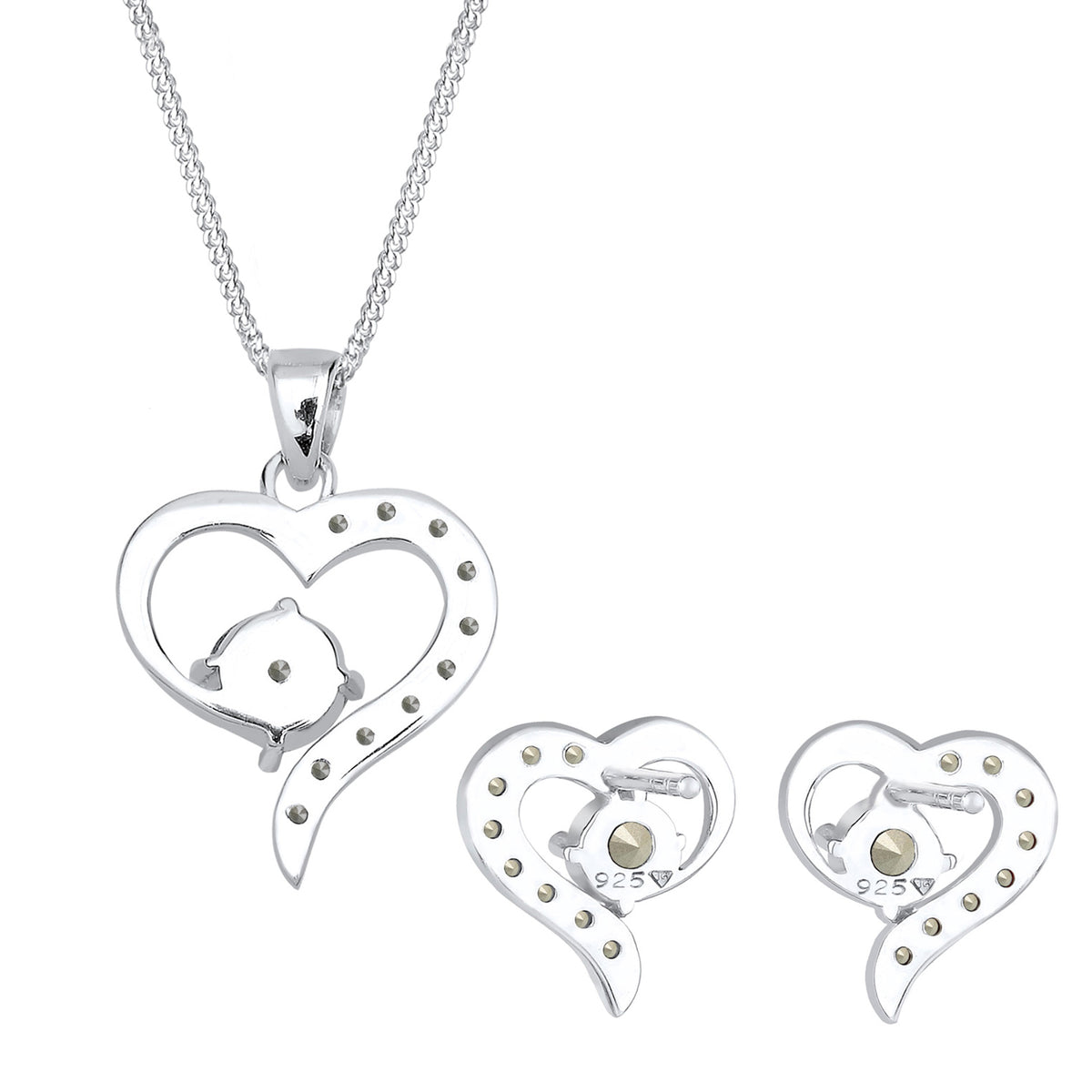 Weiß - Elli | Schmuckset  Herz | Mit Kristallen von Swarovski® (Weiß) | 925er Sterling Silber