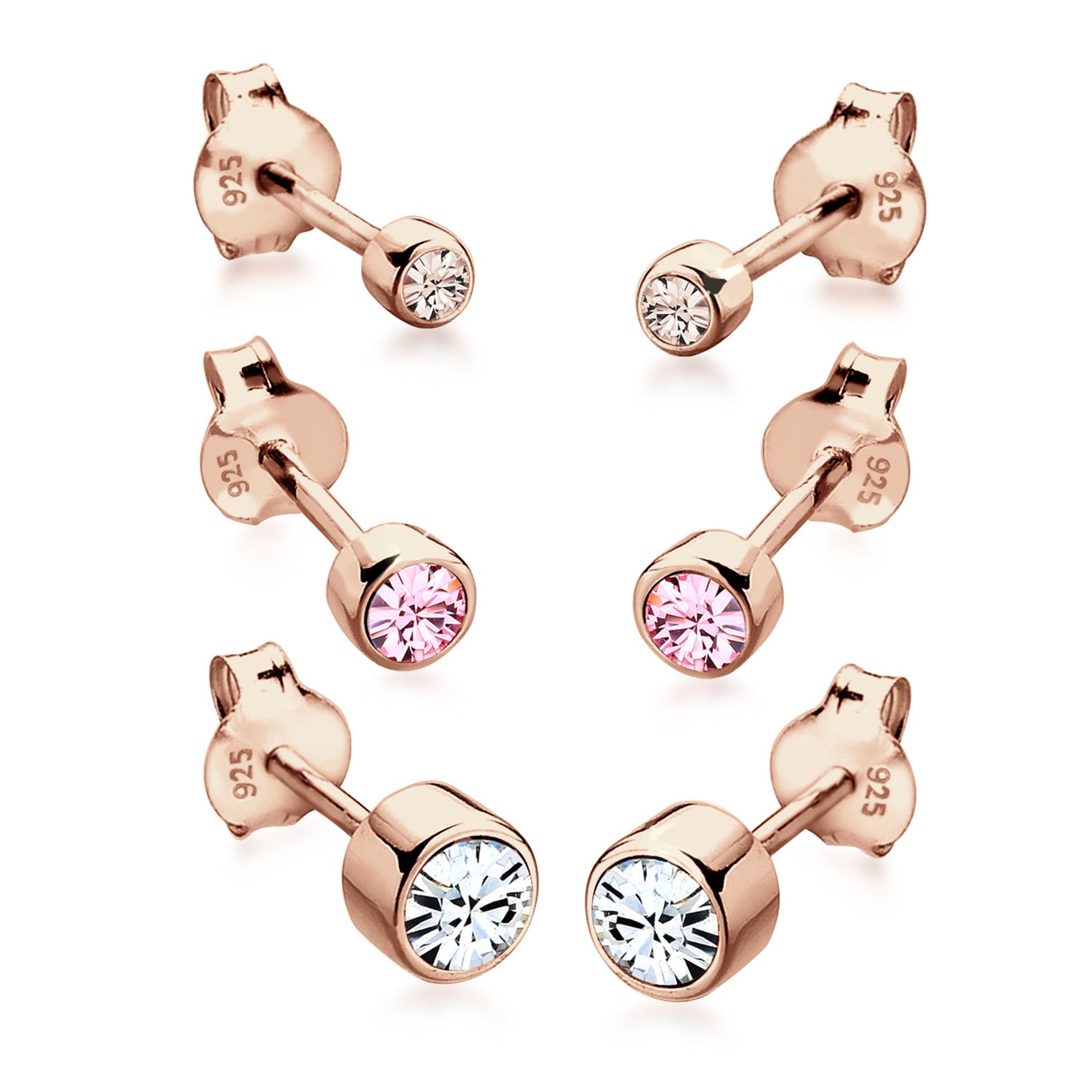 Roségold - Elli | Ohrringset | Kristall ( Weiß ) | 925 Sterling Silber Rosegold