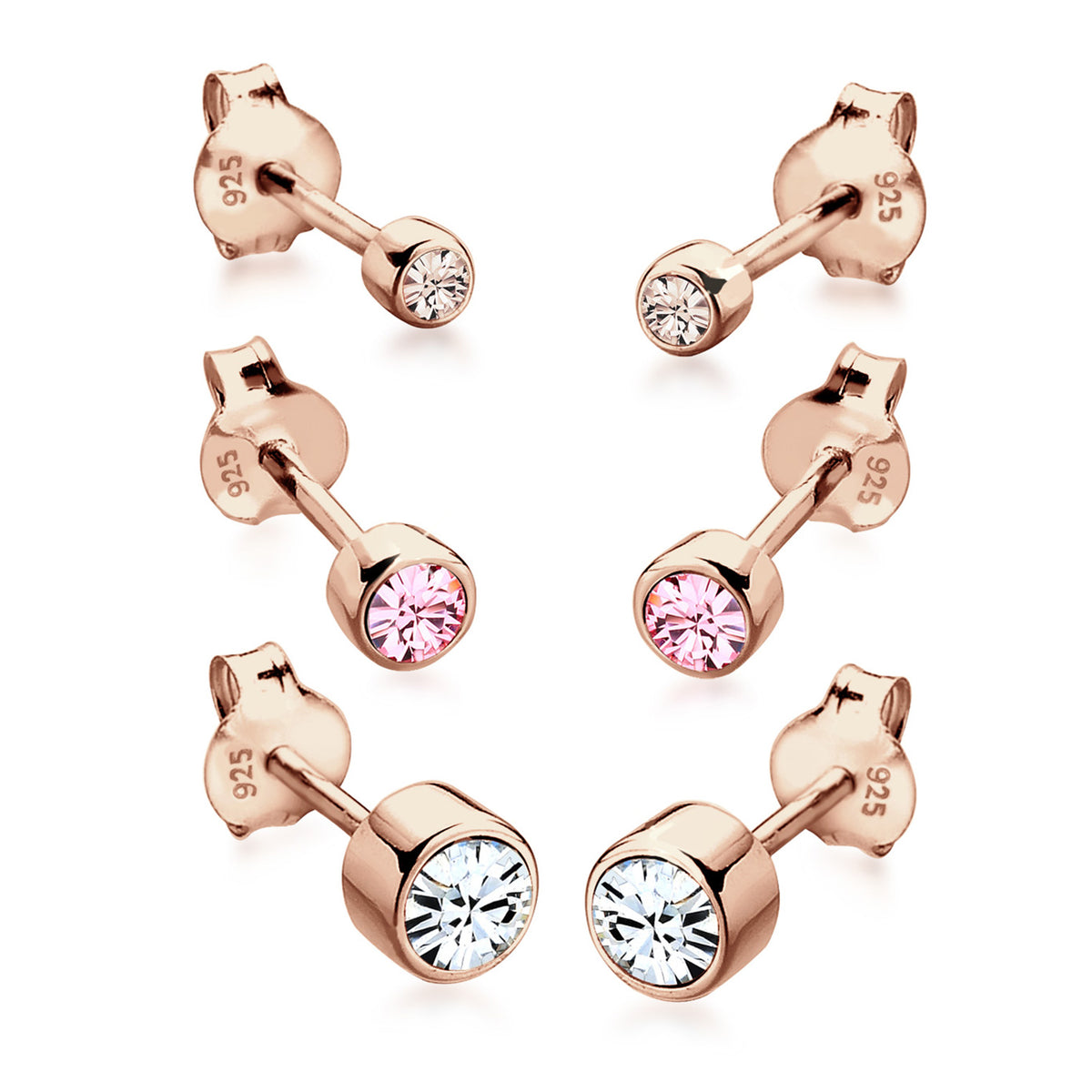 Roségold - Elli | Ohrringset | Kristall ( Weiß ) | 925 Sterling Silber Rosegold