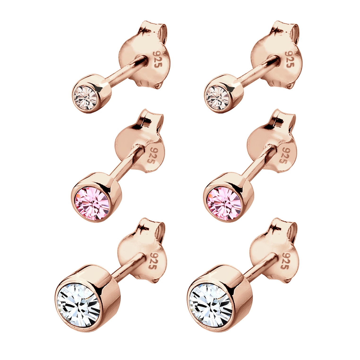Roségold - Elli | Ohrringset | Kristall ( Weiß ) | 925 Sterling Silber Rosegold
