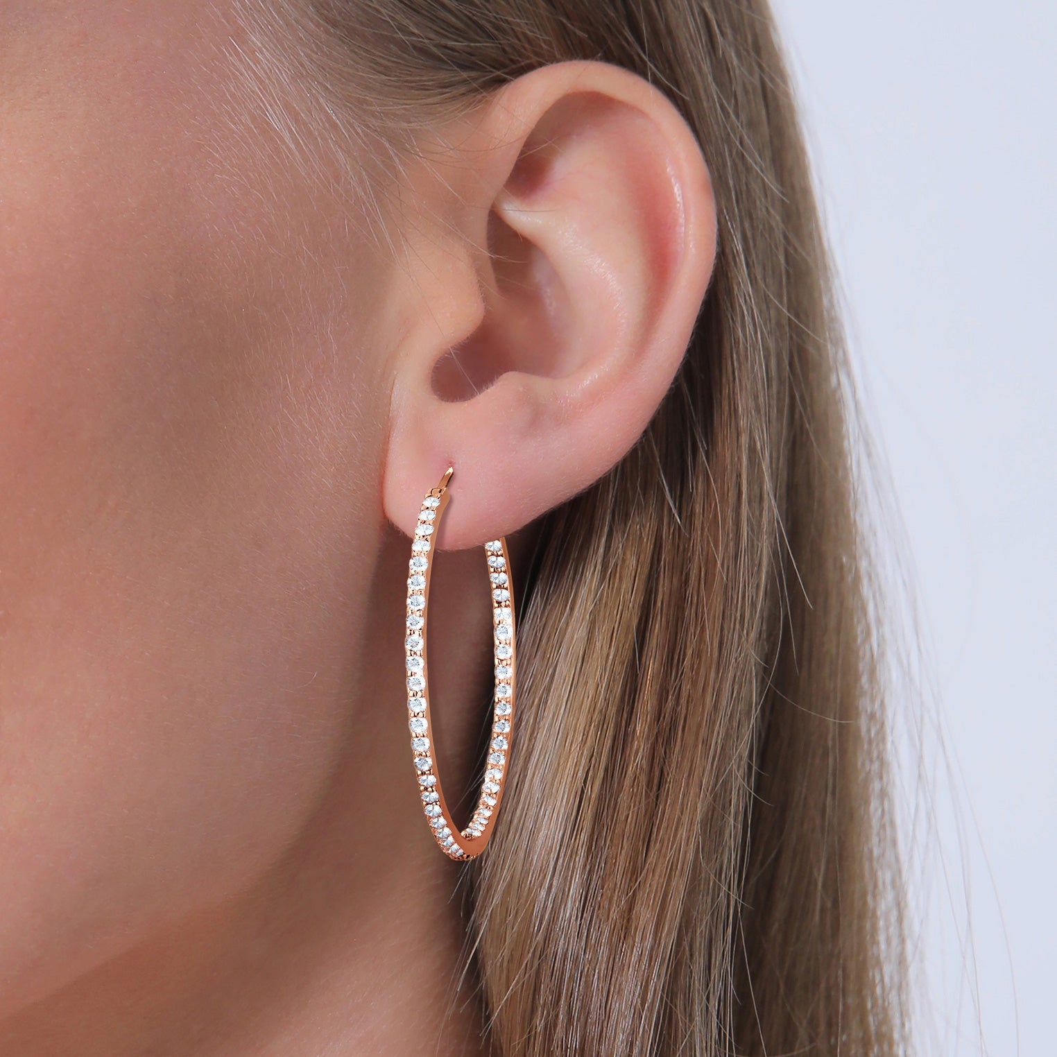 Roségold - Elli PREMIUM | Creole | Kristall ( Weiß ) | 925 Sterling Silber Rosegold