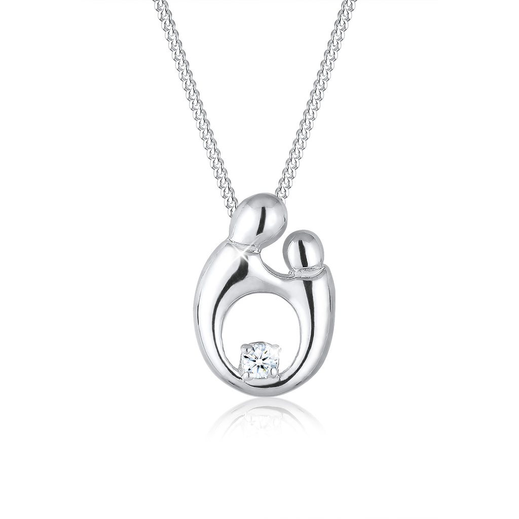 Silber - Elli DIAMONDS | Halskette Mutter Kind | Diamant (Weiß, 0,03 ct) | 925er Sterling Silber