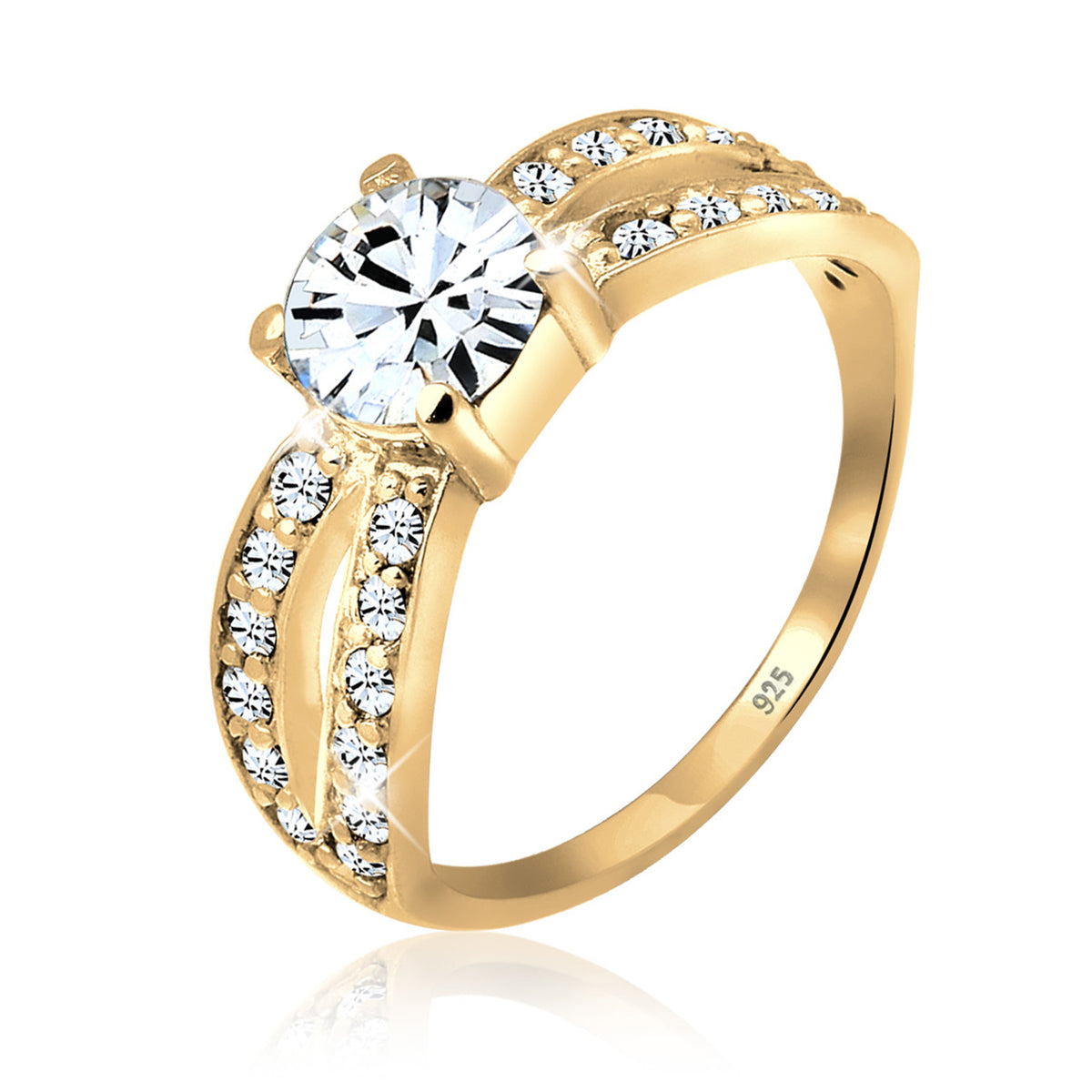 Gold - Elli | Solitär-Ring | Mit Kristallen von Swarovski® (Weiß) | 925 Sterling Silber vergoldet