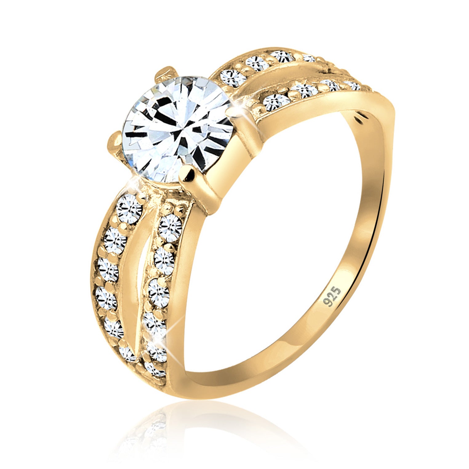 Gold - Elli | Solitär-Ring | Mit Kristallen von Swarovski® (Weiß) | 925 Sterling Silber vergoldet