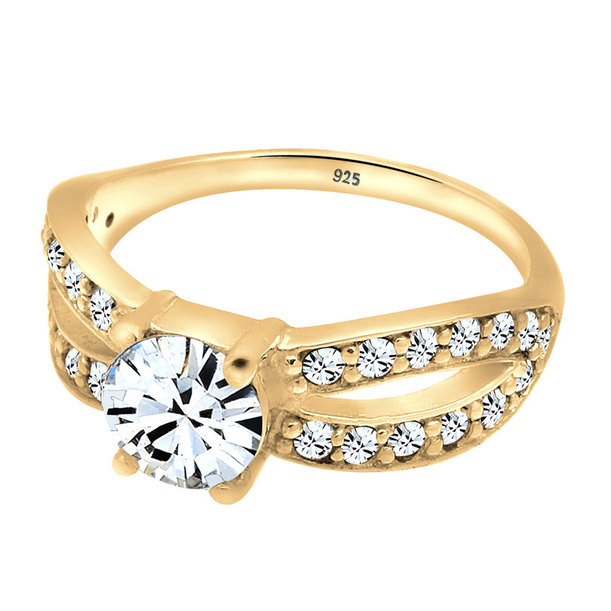 Gold - Elli | Solitär-Ring | Mit Kristallen von Swarovski® (Weiß) | 925 Sterling Silber vergoldet