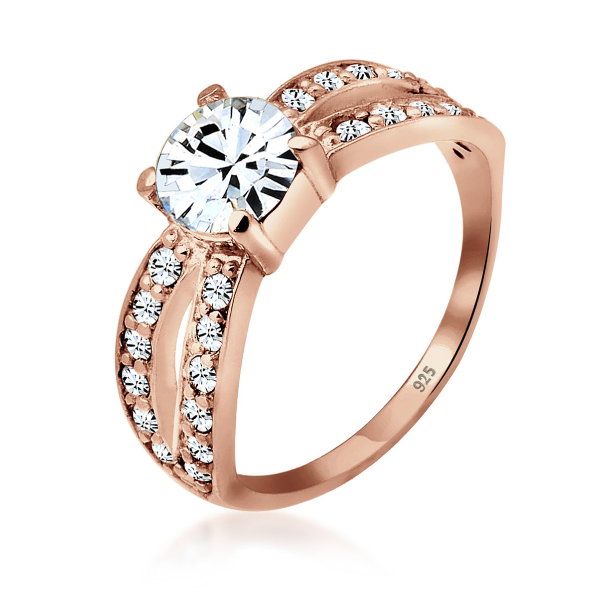 Roségold - Elli | Solitär-Ring | Mit Kristallen von Swarovski® (Weiß) | 925 Sterling Silber Rosegold