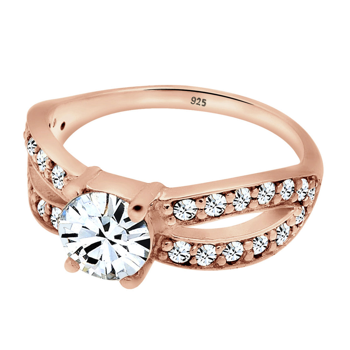 Roségold - Elli | Solitär-Ring | Mit Kristallen von Swarovski® (Weiß) | 925 Sterling Silber Rosegold