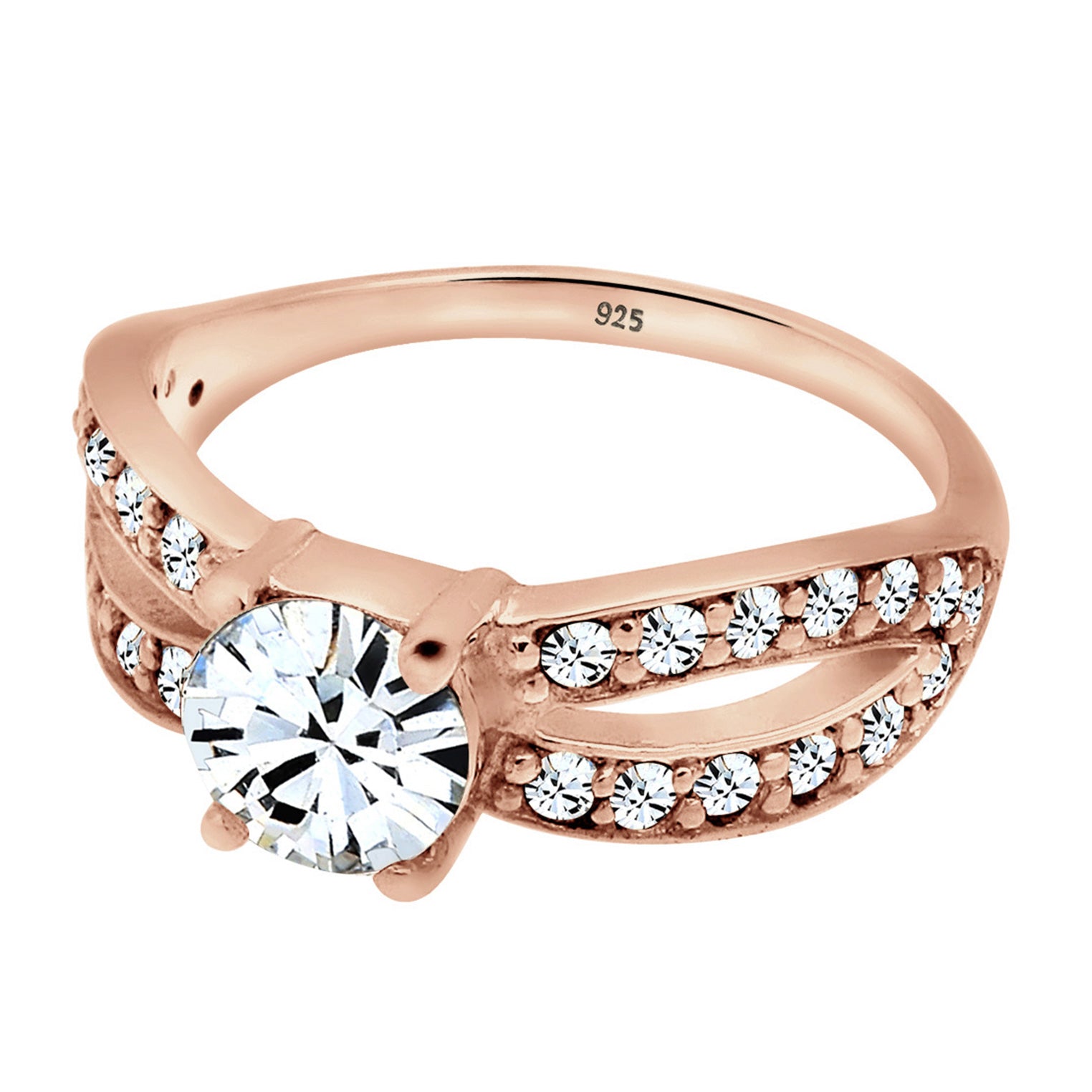 Roségold - Elli | Solitär-Ring | Mit Kristallen von Swarovski® (Weiß) | 925 Sterling Silber Rosegold