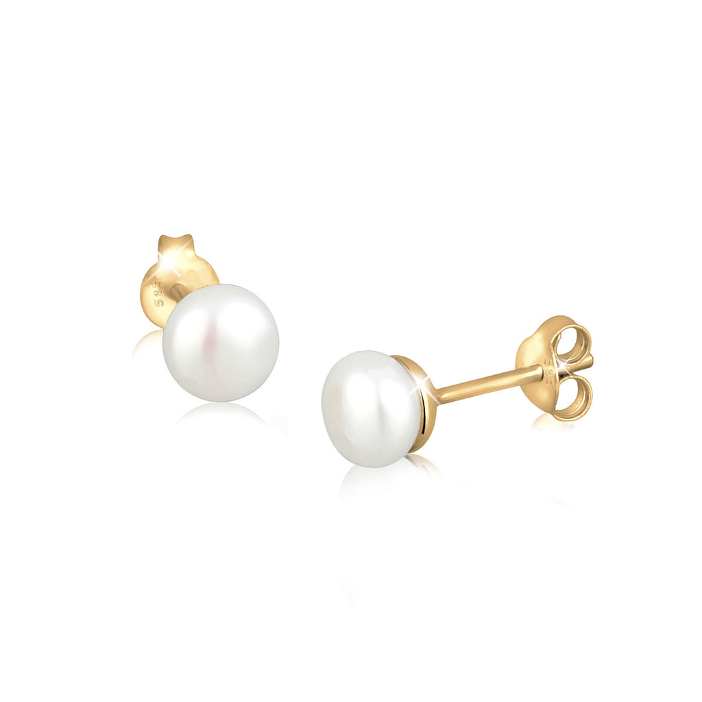 Weiß - Elli PREMIUM | Ohrstecker | Süßwasserperle | 585 Gelbgold