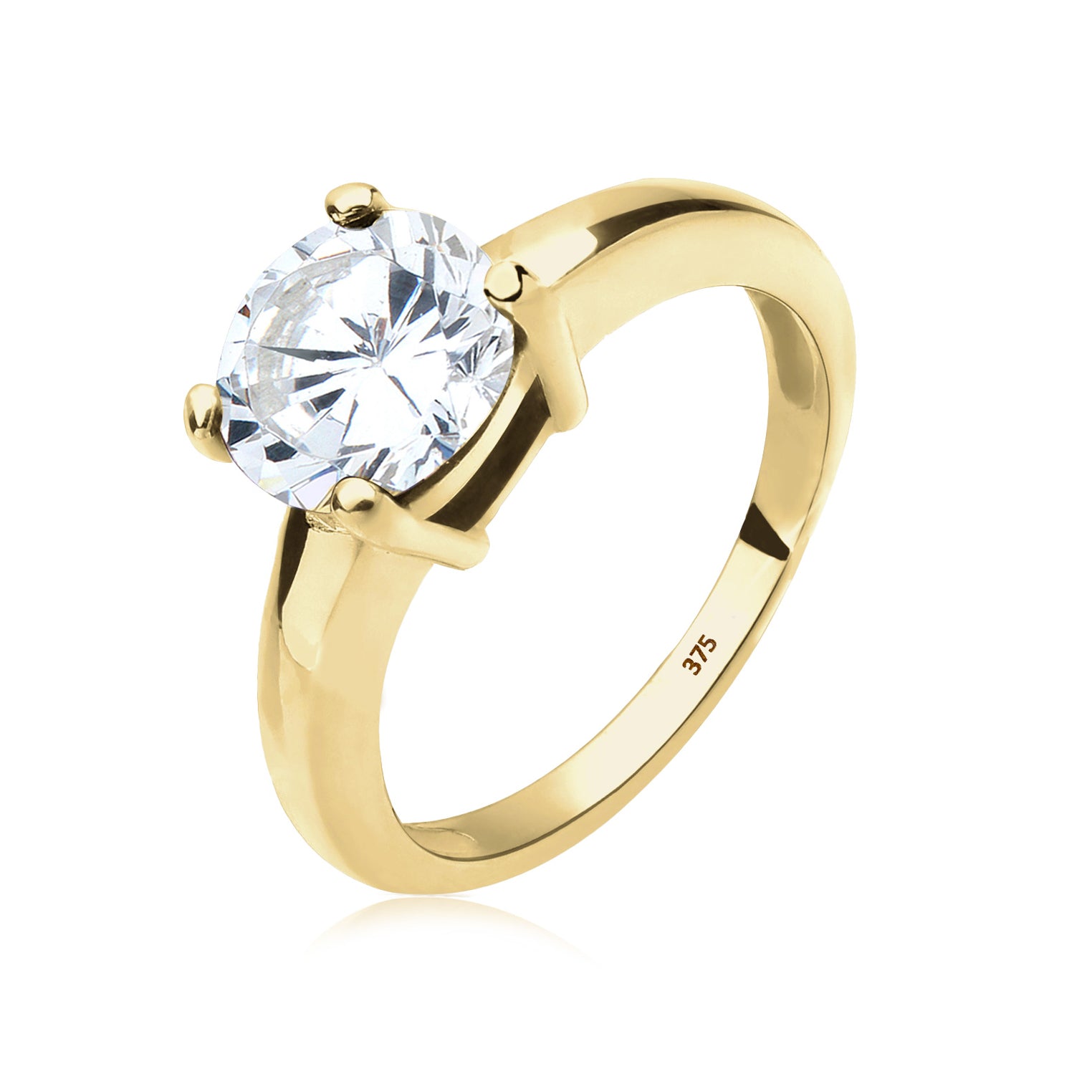 Weiß - Elli PREMIUM | Solitär-Ring | Zirkonia ( Weiß ) | 375 Gelbgold