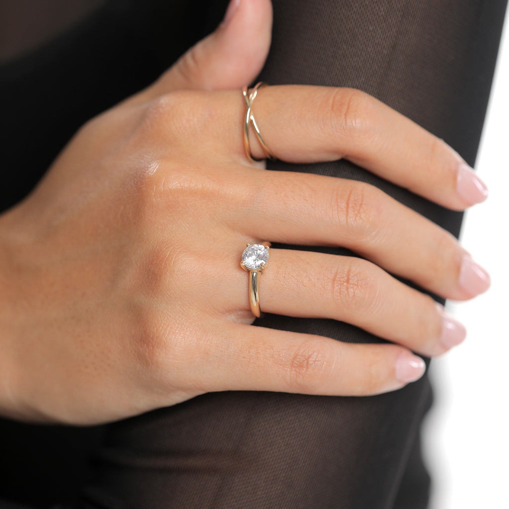 Weiß - Elli PREMIUM | Solitär-Ring | Zirkonia ( Weiß ) | 375 Gelbgold
