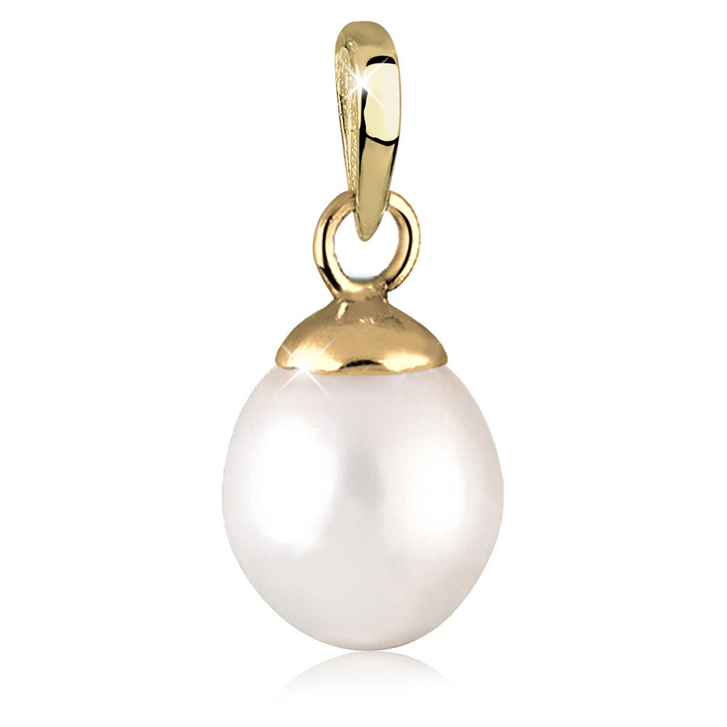 Weiß - Elli PREMIUM | Anhänger | Süßwasserperle | 585 Gelbgold