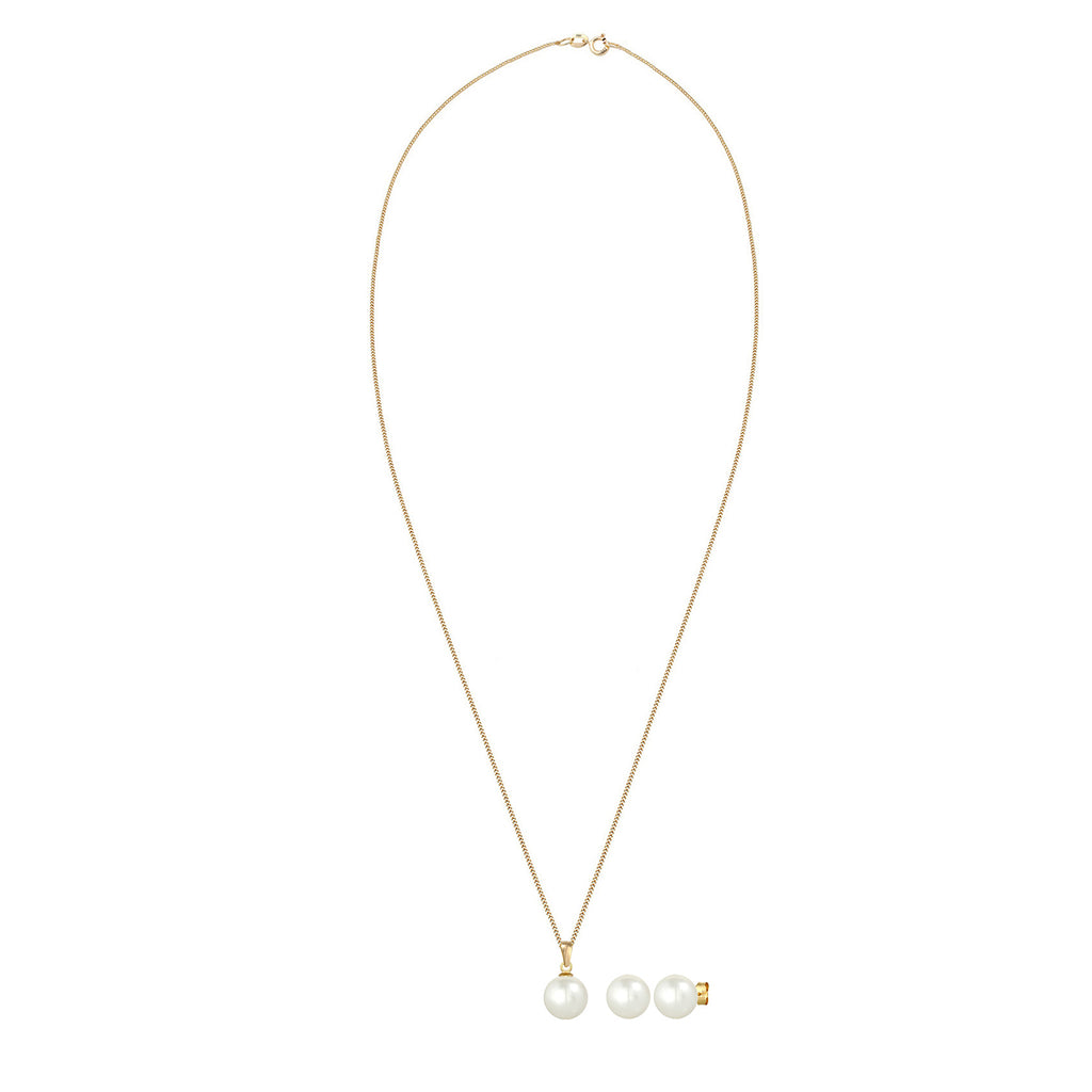 Weiß - Elli PREMIUM | Schmuckset  | Perle | 585 Gelbgold