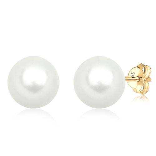 Weiß - Elli PREMIUM | Ohrstecker | Perle | 585 Gelbgold