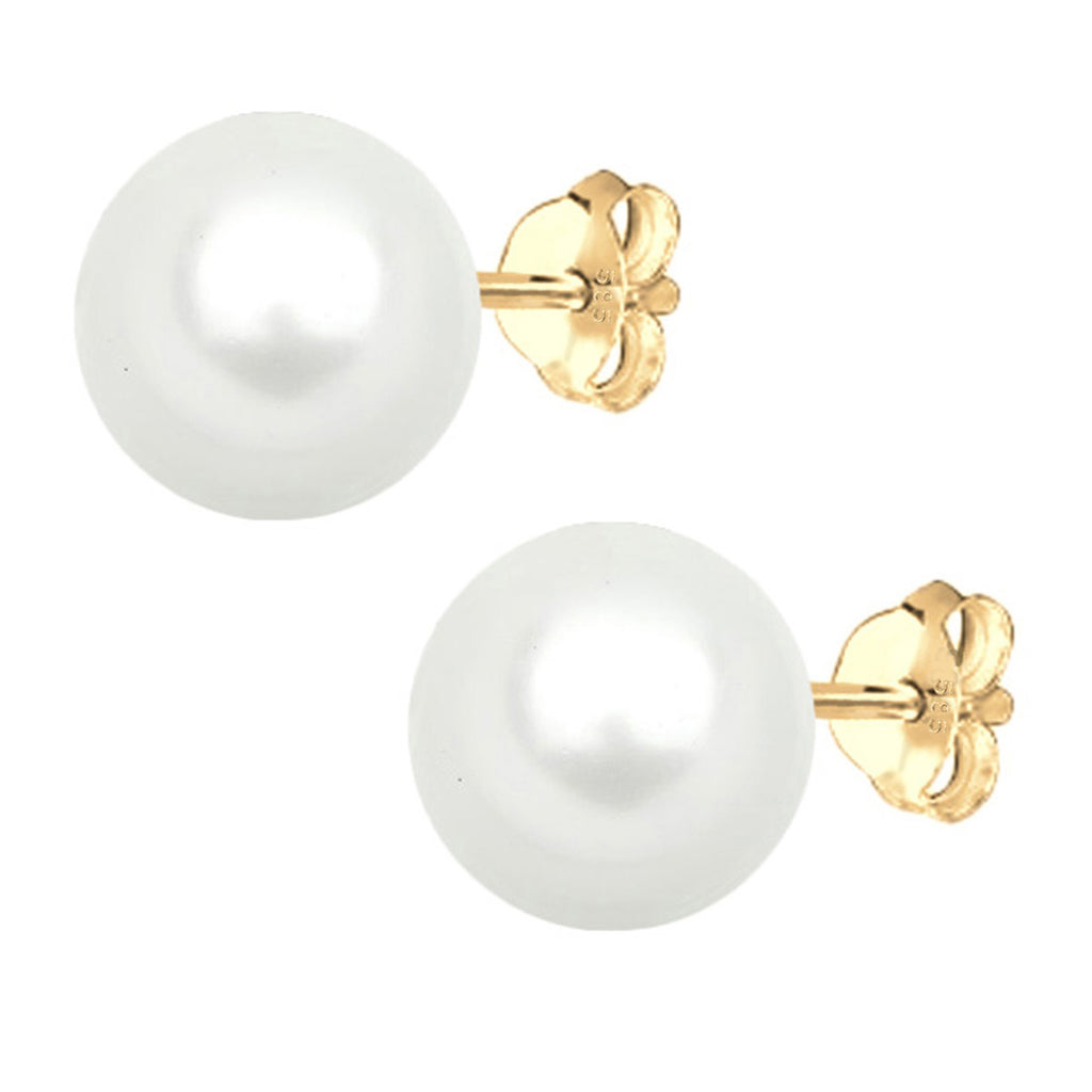 Weiß - Elli PREMIUM | Ohrstecker | Perle | 585 Gelbgold