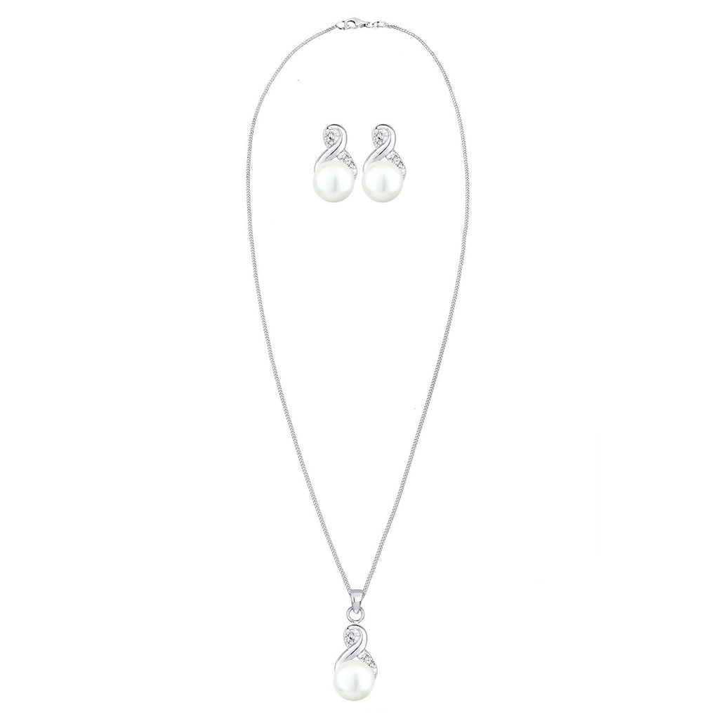 Silber - Elli | Schmuckset  Infinity | Süßwasserperle, Kristall ( Weiß ) | 925er Sterling Silber