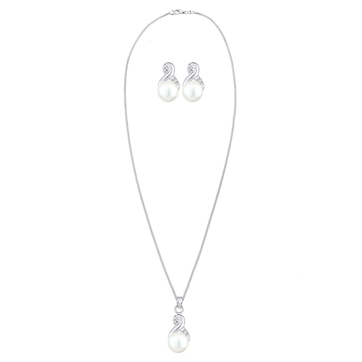 Silber - Elli | Schmuckset  Infinity | Süßwasserperle, Kristall ( Weiß ) | 925er Sterling Silber