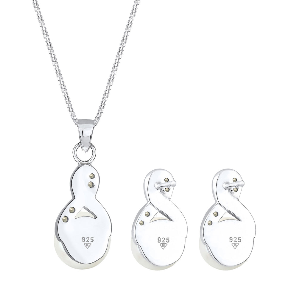Silber - Elli | Schmuckset  Infinity | Süßwasserperle, Kristall ( Weiß ) | 925er Sterling Silber