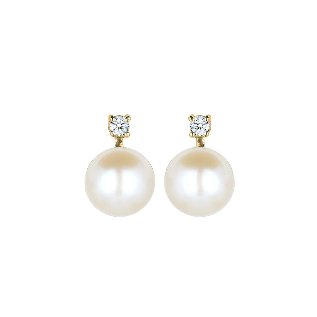 Weiß - Elli DIAMONDS | Ohrstecker | Süßwasserperle, Diamant ( Weiß, 0,06 ct ) | 585 Gelbgold