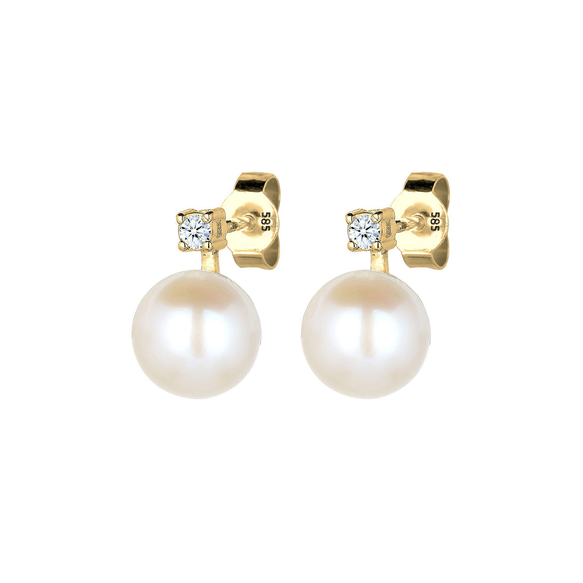 Weiß - Elli DIAMONDS | Ohrstecker | Süßwasserperle, Diamant ( Weiß, 0,06 ct ) | 585 Gelbgold
