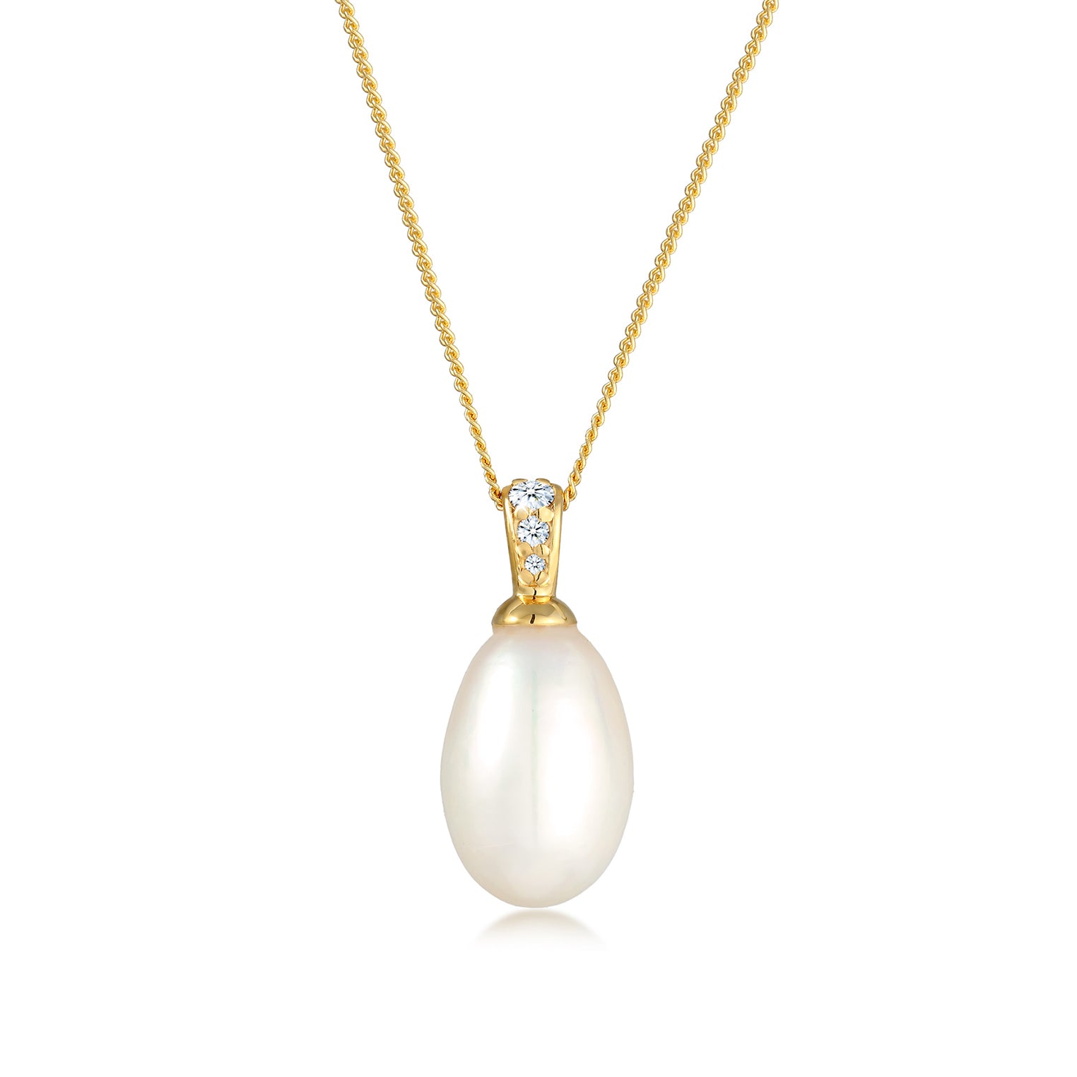 Weiß - Elli DIAMONDS | Halskette | Süßwasserperle, Diamant ( Weiß, 0,05 ct ) | 585 Gelbgold