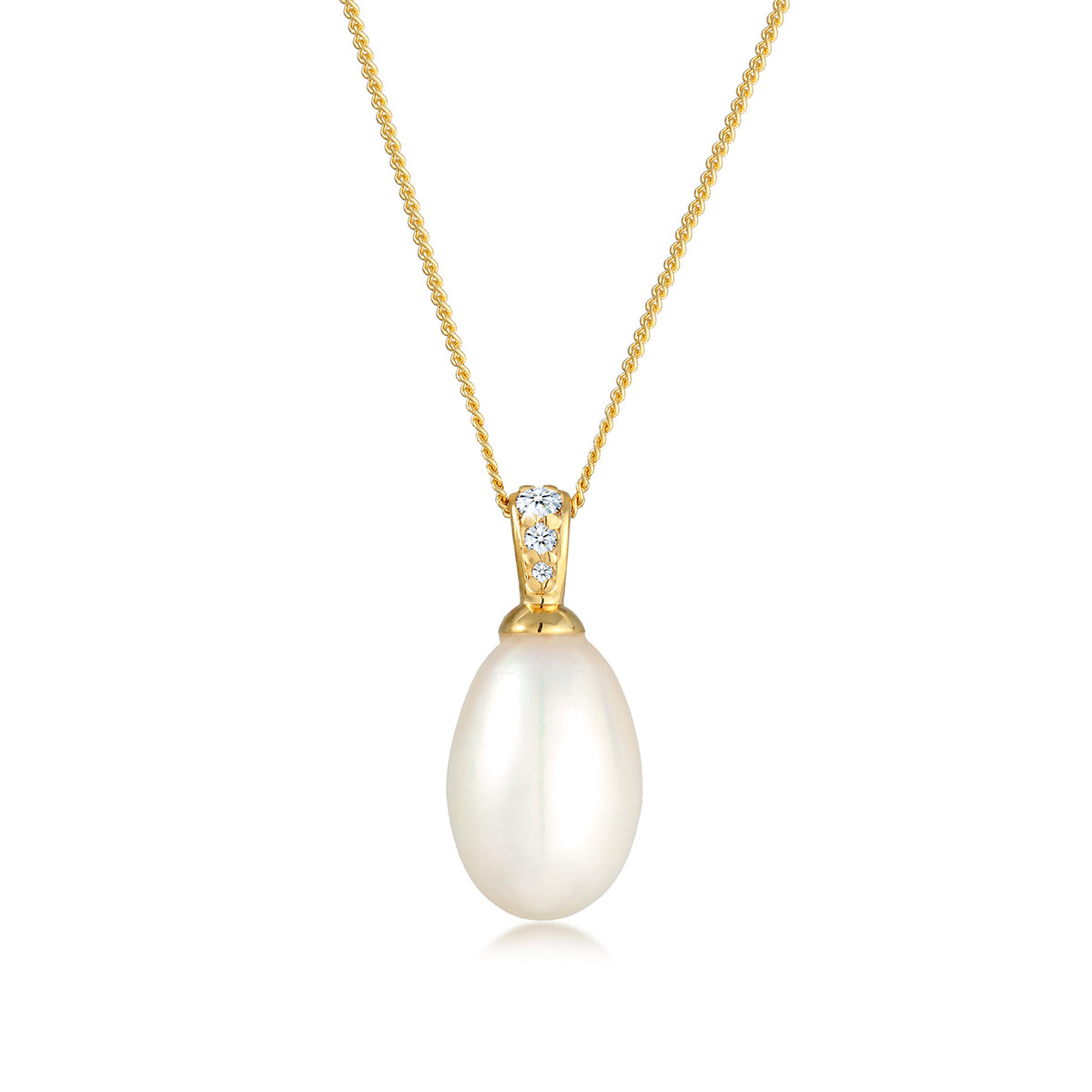 Weiß - Elli DIAMONDS | Halskette | Süßwasserperle, Diamant (Weiß, 0,05 ct) | 585 Gelbgold