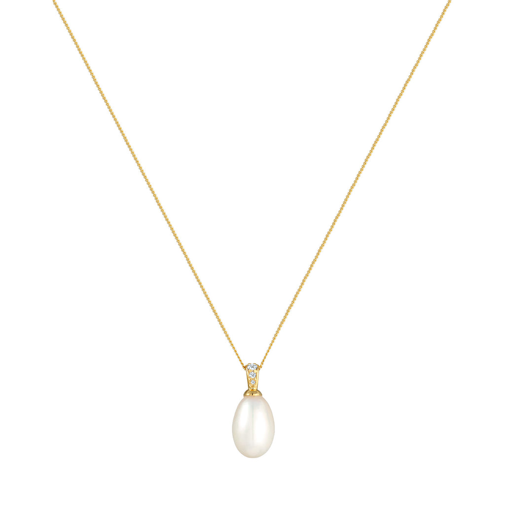 Weiß - Elli DIAMONDS | Halskette | Süßwasserperle, Diamant (Weiß, 0,05 ct) | 585 Gelbgold
