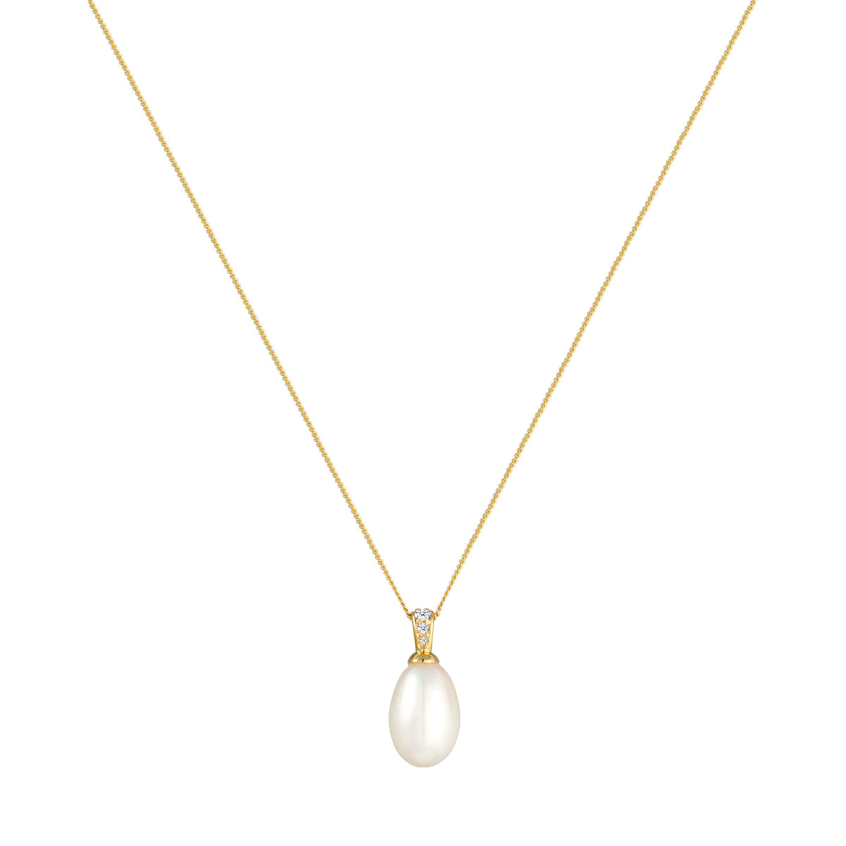 Weiß - Elli DIAMONDS | Halskette | Süßwasserperle, Diamant (Weiß, 0,05 ct) | 585 Gelbgold