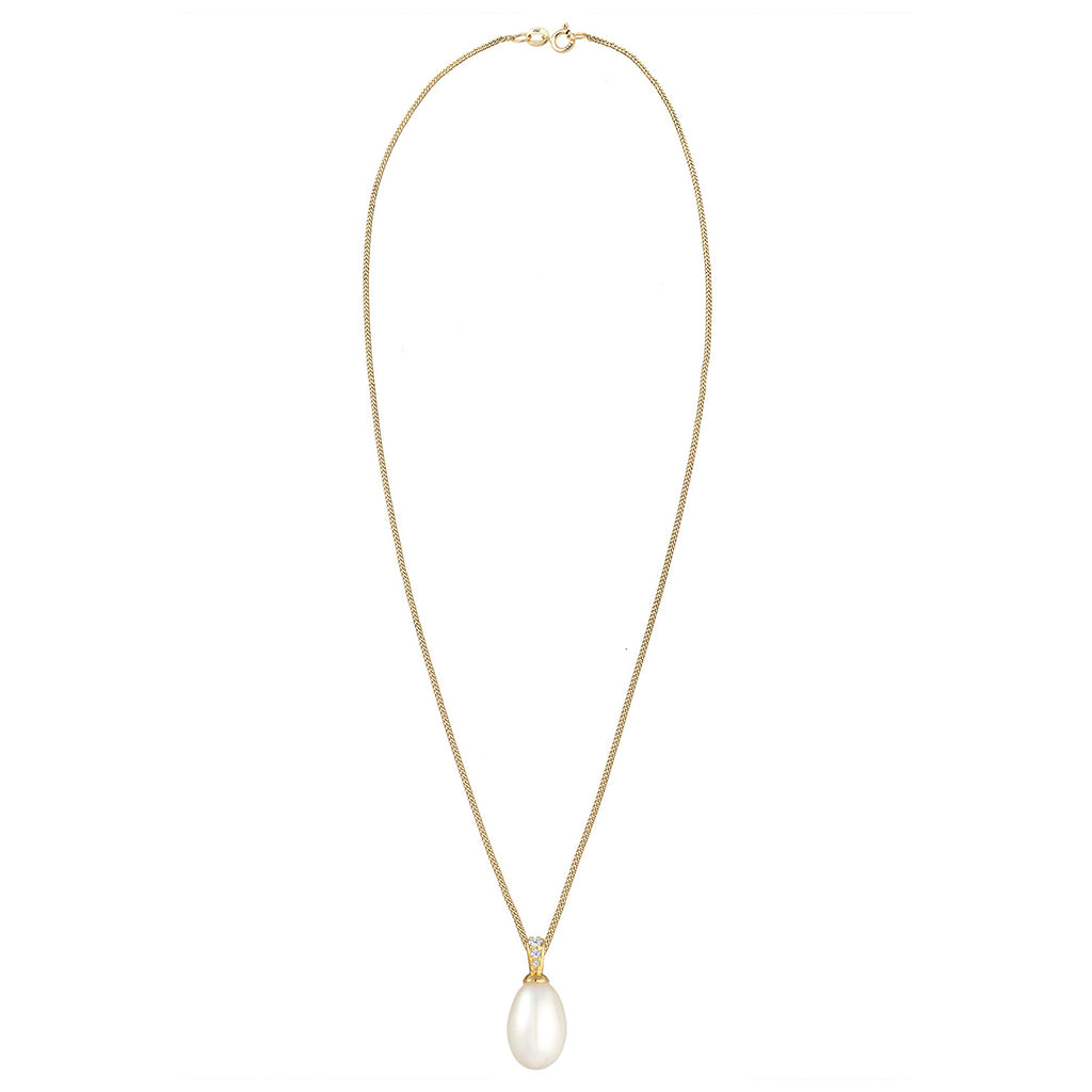 Weiß - Elli DIAMONDS | Halskette | Süßwasserperle, Diamant (Weiß, 0,05 ct) | 585 Gelbgold
