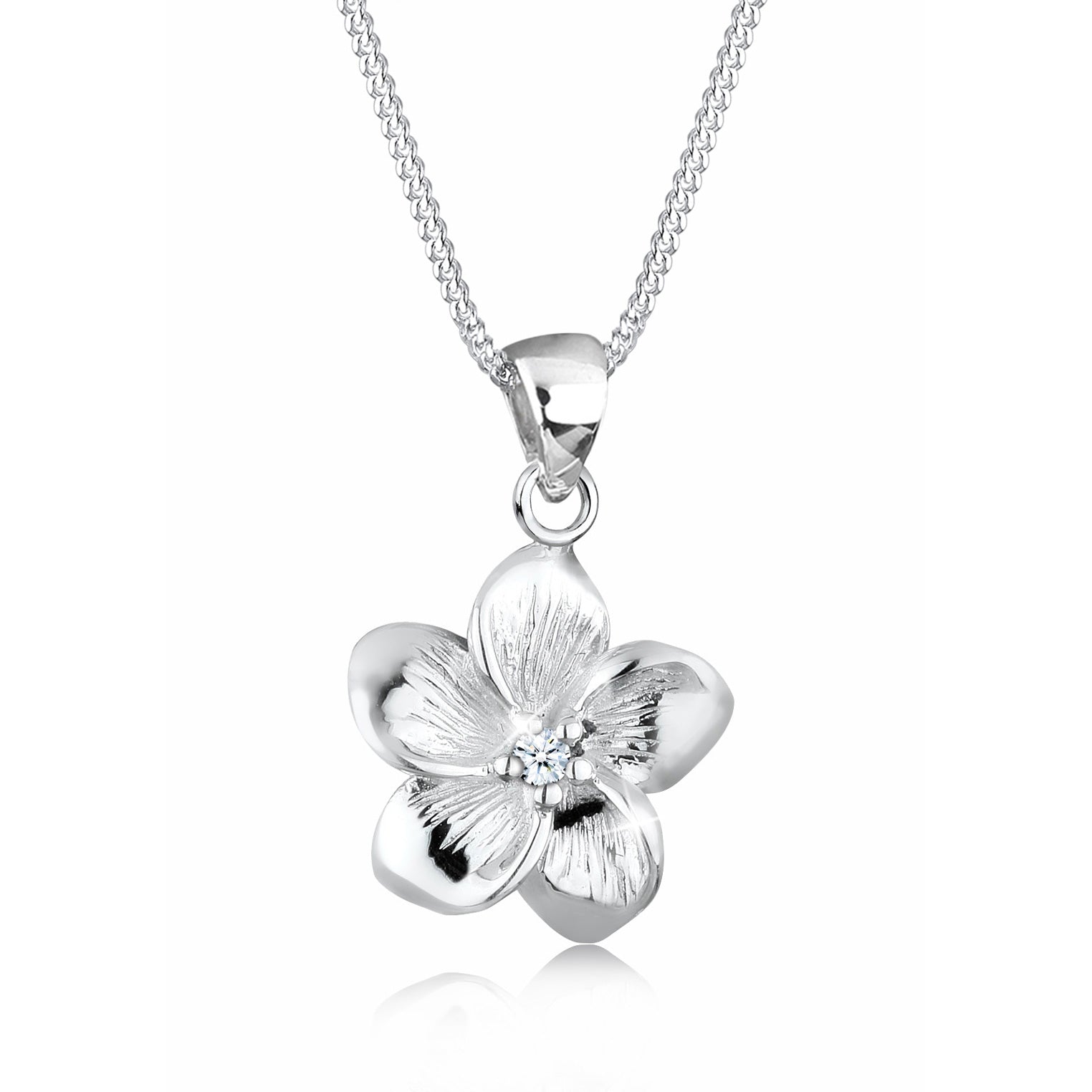 Weiß - Elli DIAMONDS | Halskette Frangipani Blüte | Diamant ( Weiß, 0,03 ct ) | 925er Sterling Silber